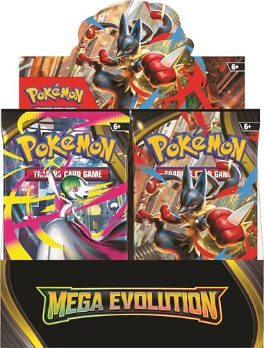 Pokémon Mega Evolution Enhanced Booster Display Box inside view shows packs ready for opening and trade opportunities