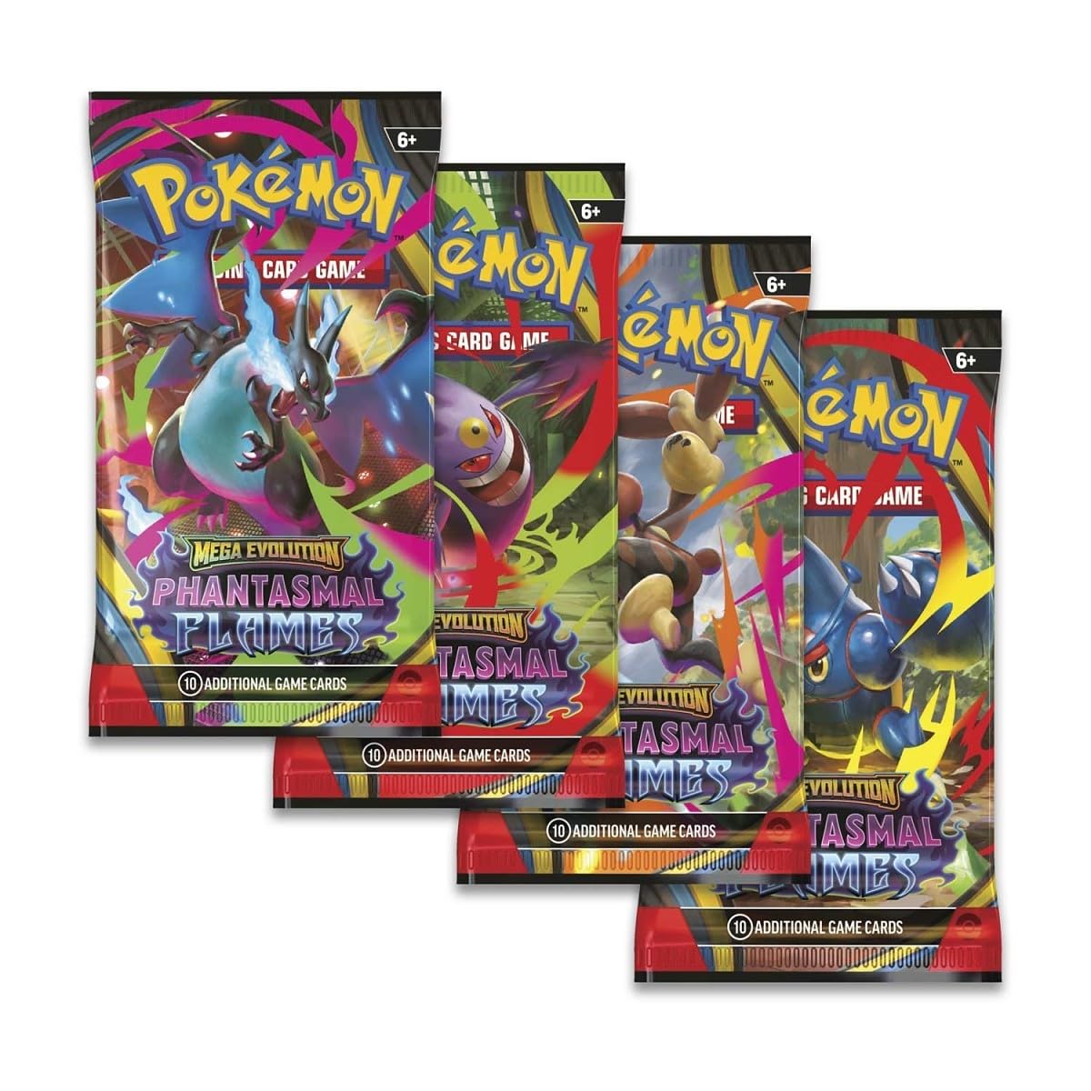 Pokémon TCG Mega Evolution Phantasmal Flames booster pack front view highlighting dynamic Charizard artwork for collectors
