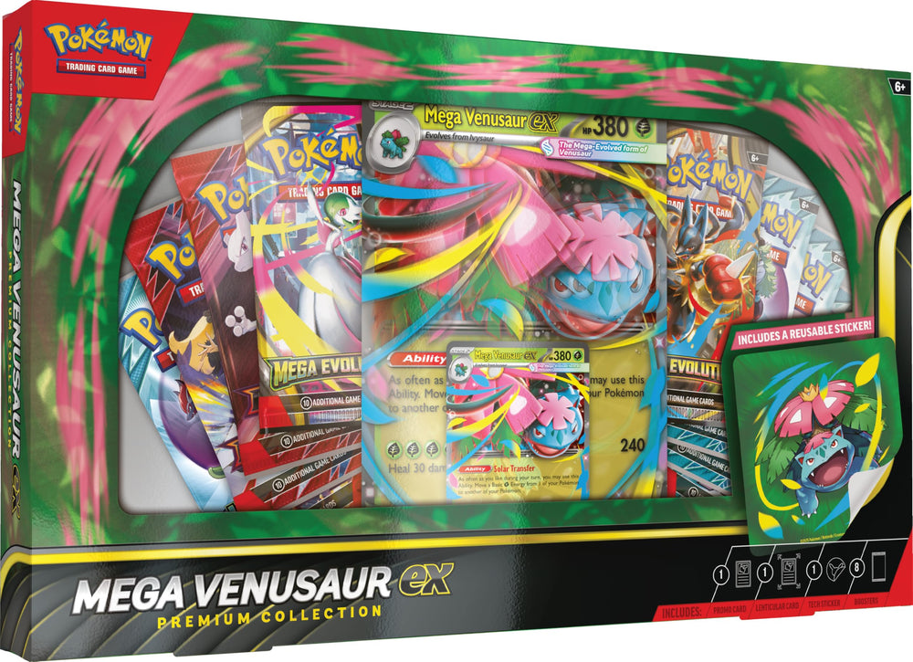 Pokémon Mega Venusaur ex foil promo card shines for play and display.