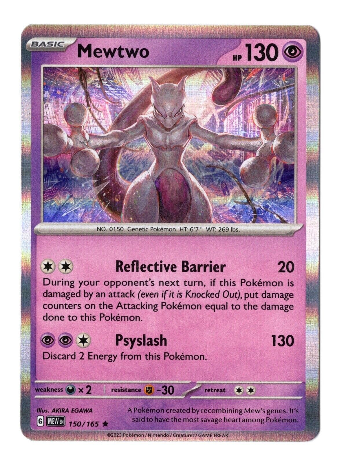 Pokemon Mewtwo holo rare card from Scarlet & Violet for display and collection