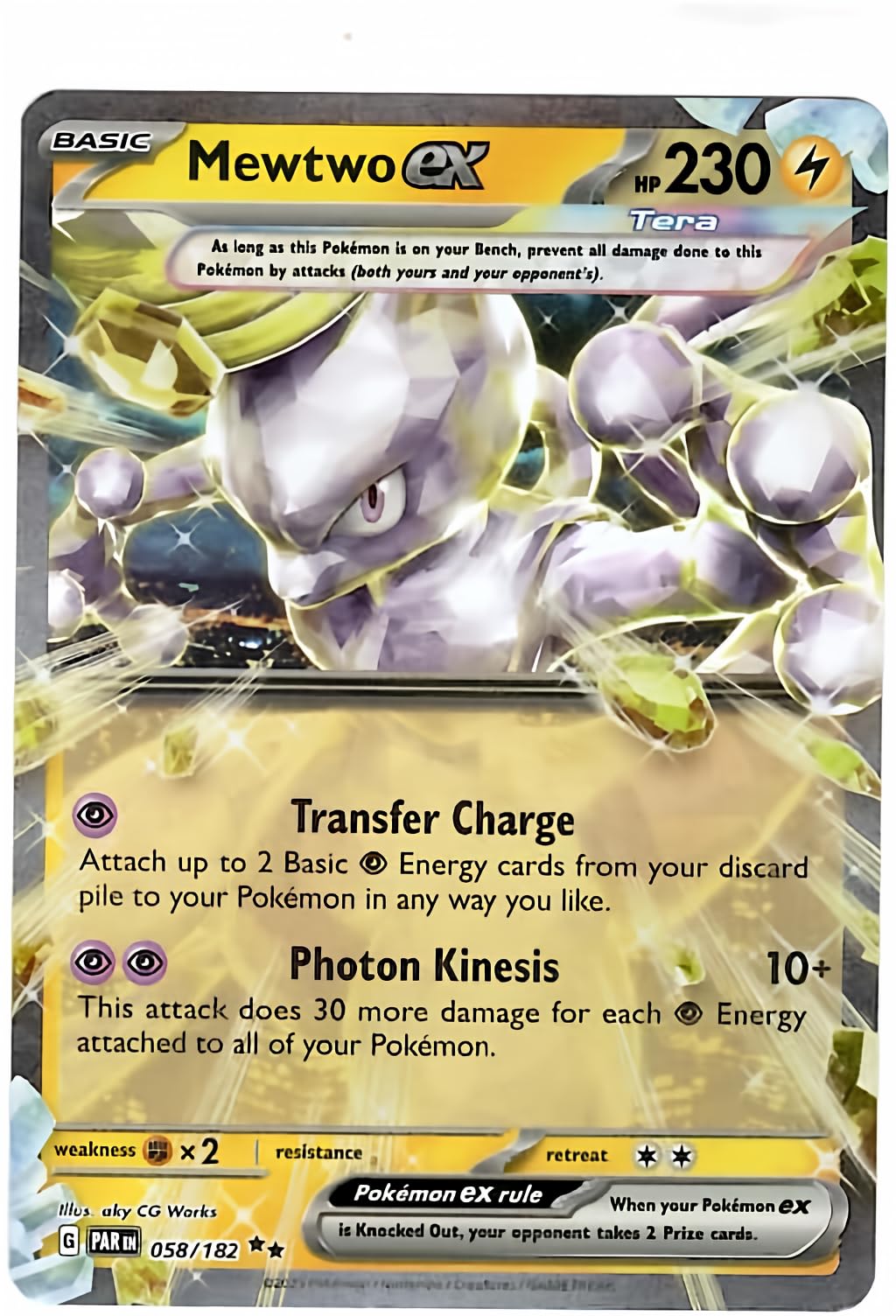 Pokémon Mewtwo ex 058/182 Paradox Rift, Tera Double Rare single card for collection.