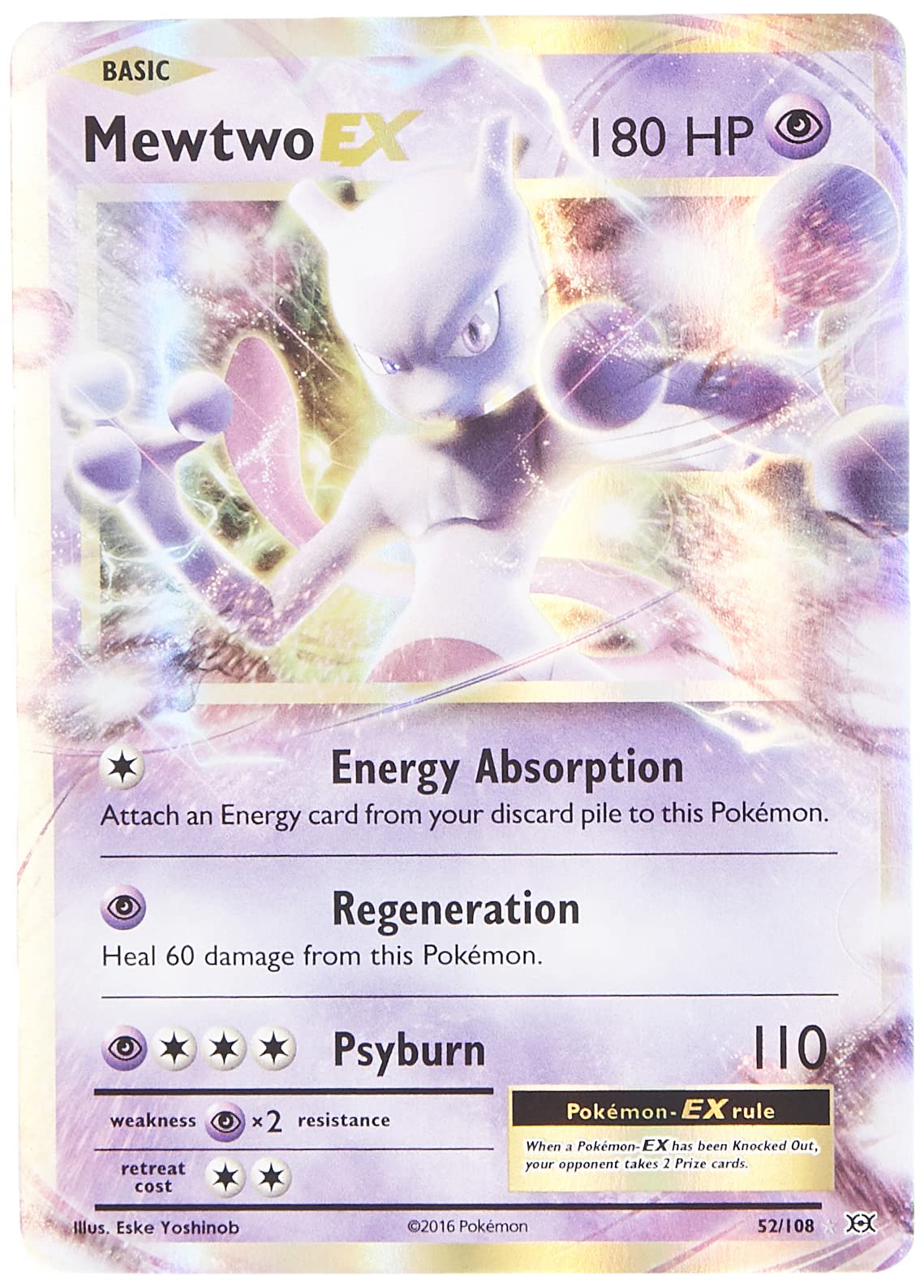 Pokémon Mewtwo-EX card front with holo foil, ideal for collectors and display.