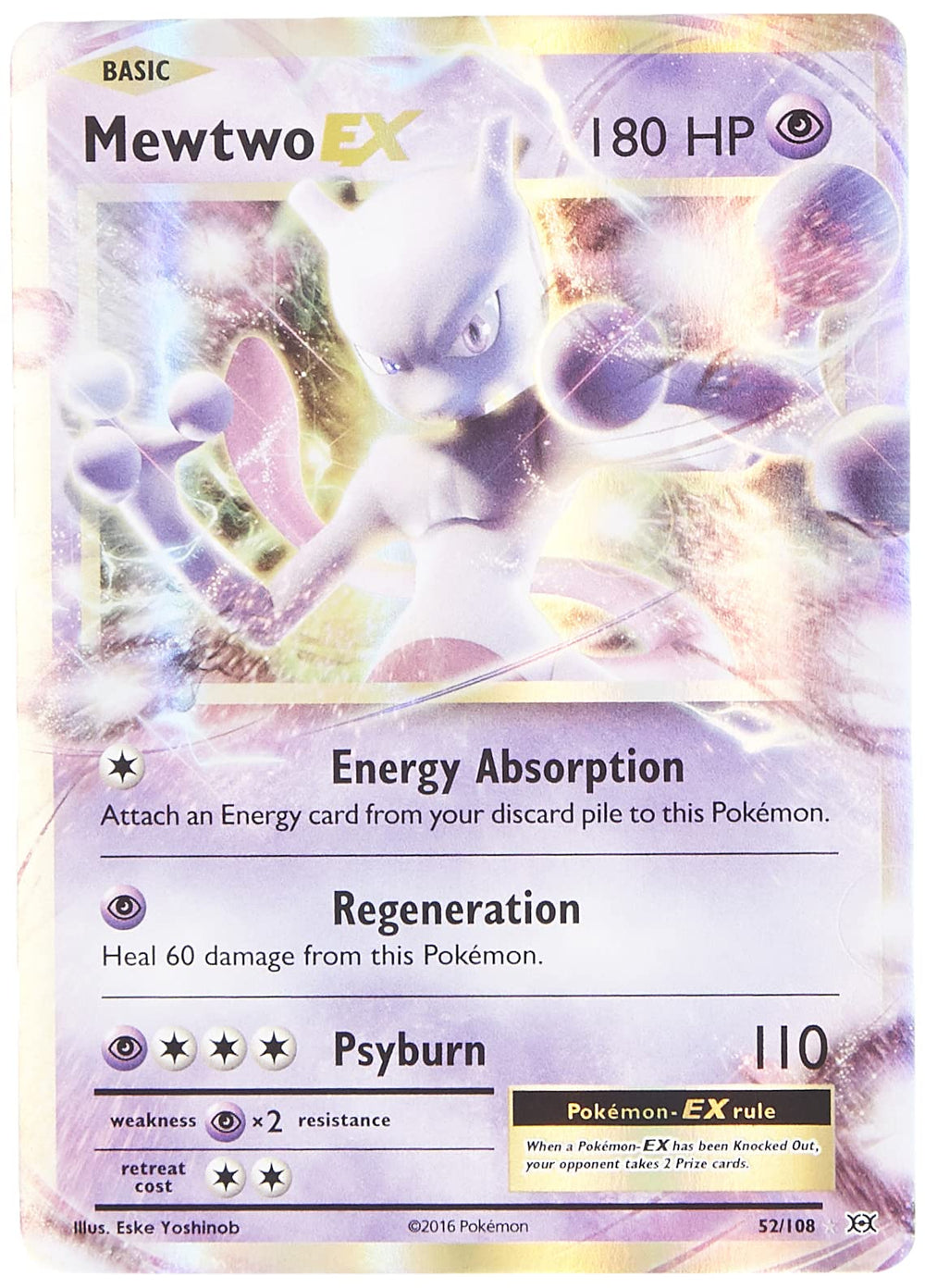 Pokémon Mewtwo-EX card front with holo foil, ideal for collectors and display.