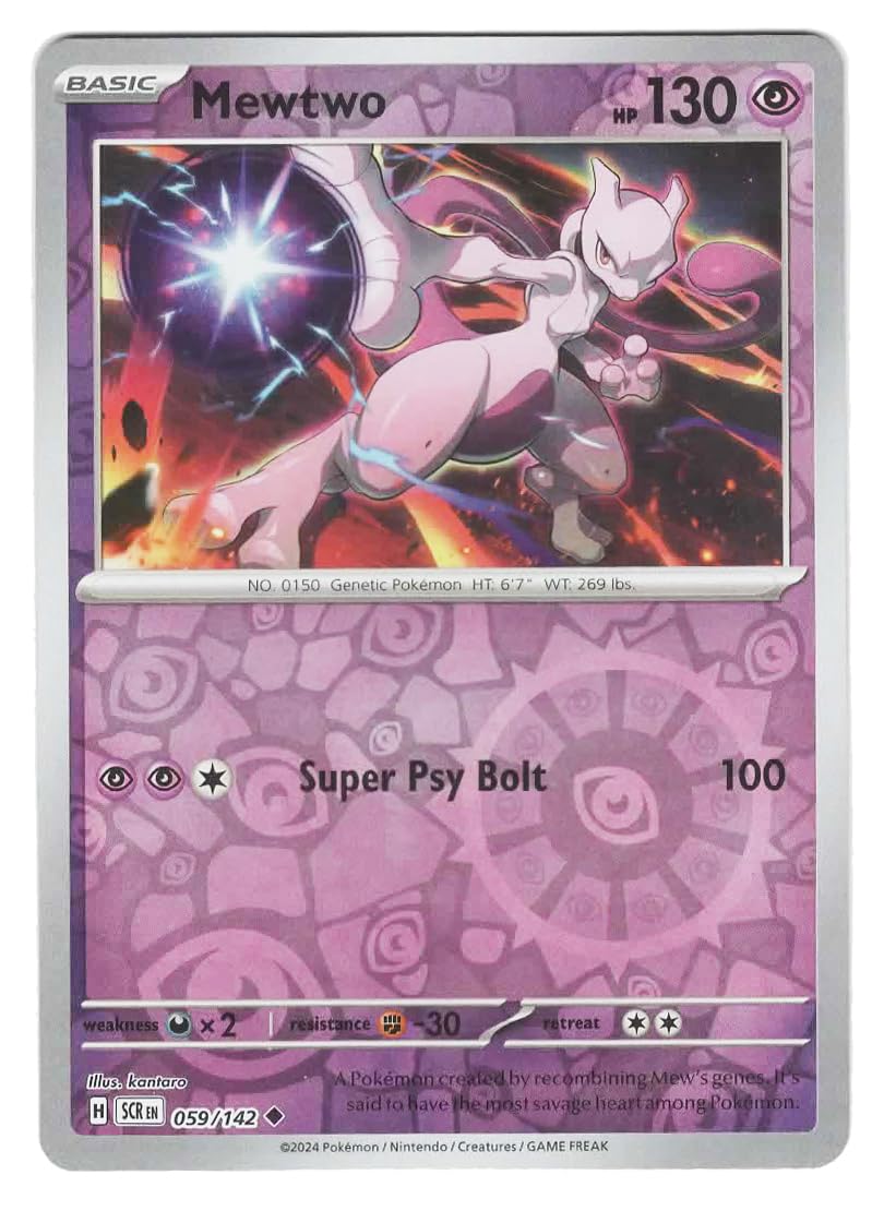 Pokemon Mewtwo Stellar Crown reverse foil card, ideal for display and collection.