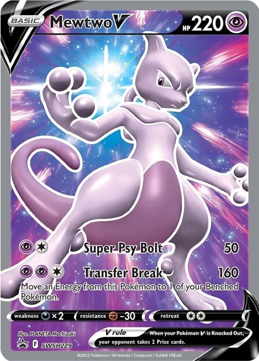 Pokemon Mewtwo V full art Black Star Promo card for collection and trading.