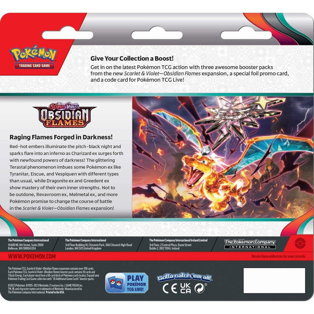 Pokemon Obsidian Flames three-pack blister ready for fast opening and collecting.