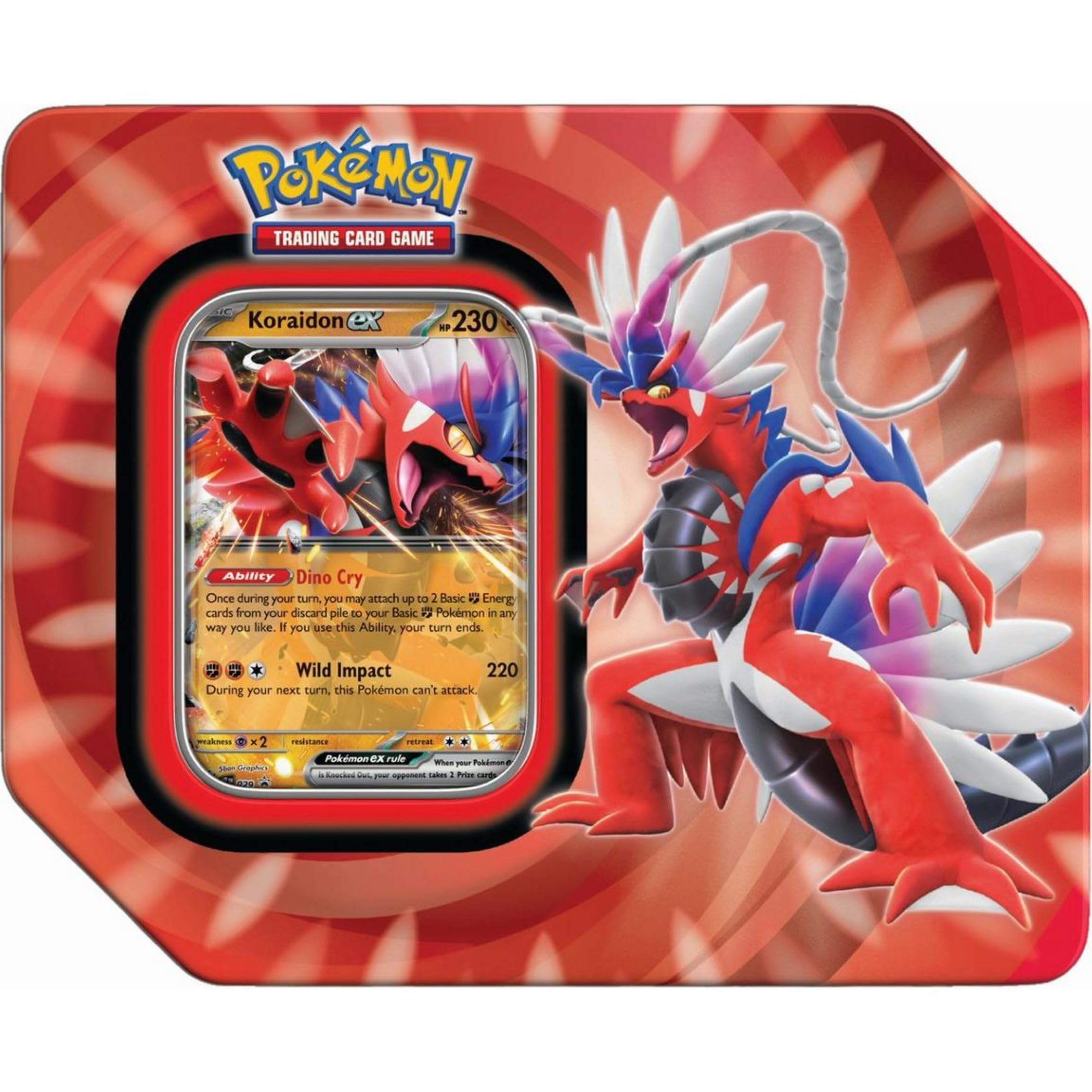 Pokémon Paldea Legends Summer Tin featuring Koraidon ex promo card for deck building and collection