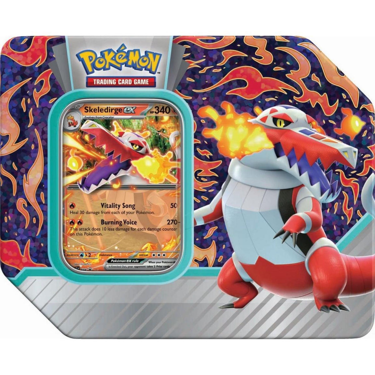 Pokemon Paldea Partners Skeledirge EX Tin foil promo card ready for battle-ready decks