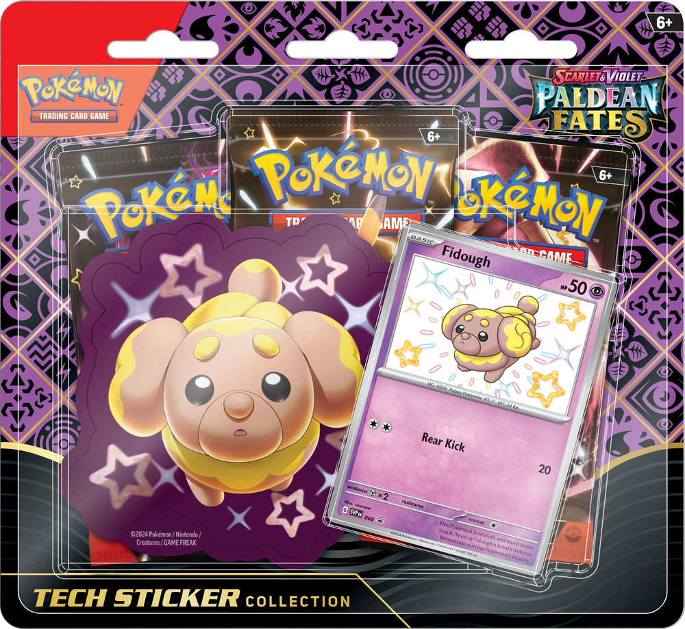 Pokémon Paldean Fates tech sticker featuring Fidough to personalize your device.
