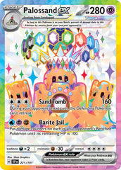 Pokemon Palossand ex 221/191 Surging Sparks foil card for display.