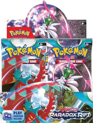 Pokemon Paradox Rift booster display side view highlights merchandising for collectors.