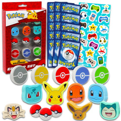 Pokemon Party Favor Set pokeball erasers showcase colorful designs for party favors