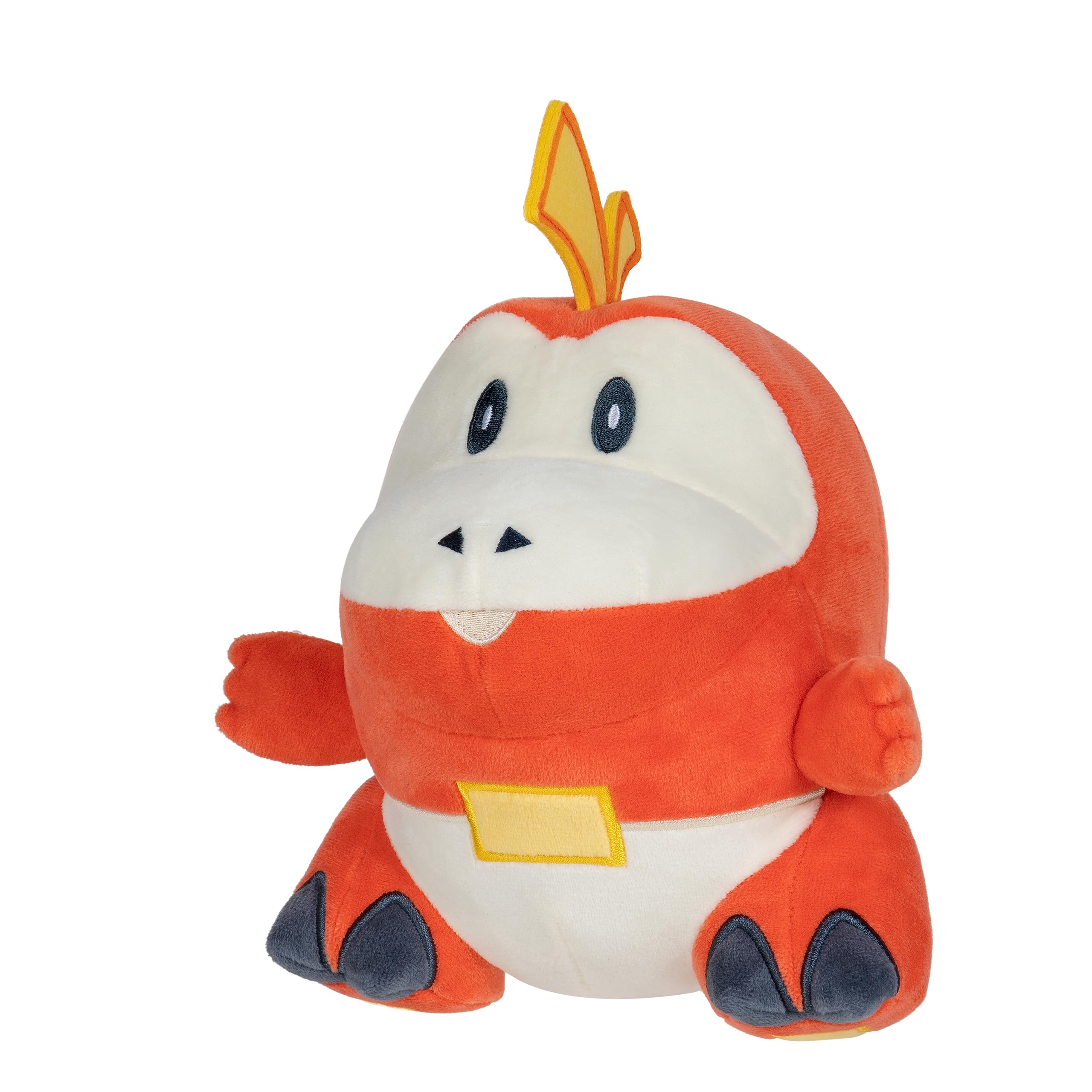 Pokemon PKW3350 Fuecoco plush closeup reveals fur texture and authentic embroidery