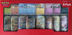 Pokemon Prismatic Evolutions mini tin front view, ideal for on-the-go card collection.