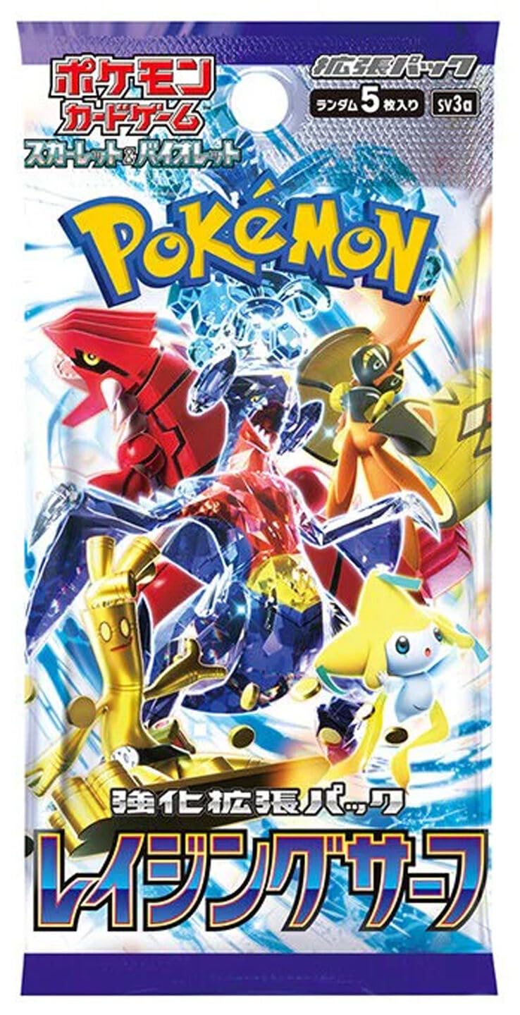 Pokémon Raging Surf SV3a booster pack with five trading cards for collection and gameplay.