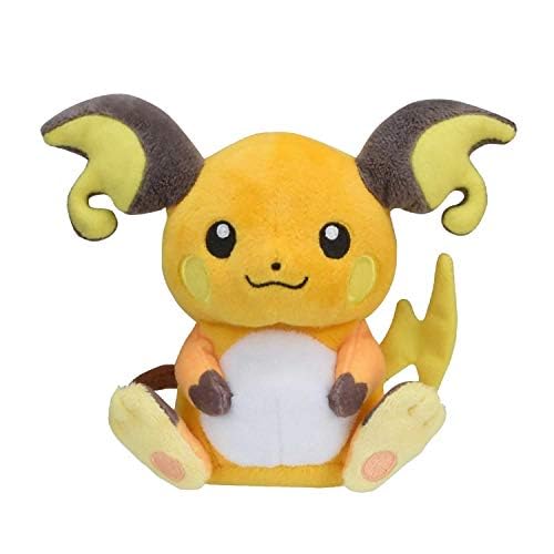 Pokemon Raichu Sitting Cuties plush, front view, softly weighted to sit upright on a desk.