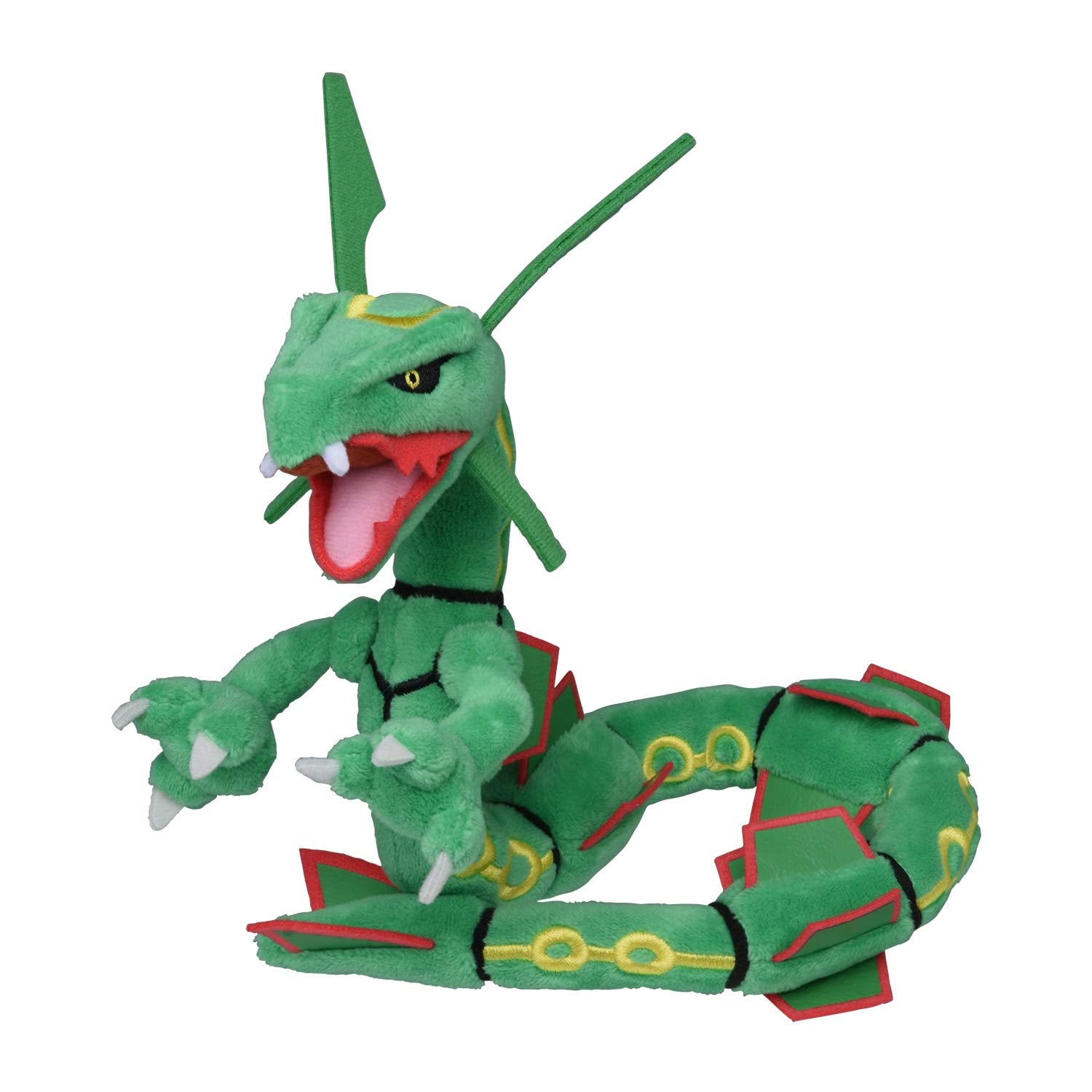 Pokemon Rayquaza Sitting Cuties plush front view highlighting soft fabric and friendly expression