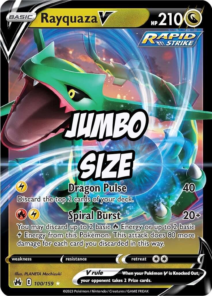 Pokémon Rayquaza V oversize card, display-ready collectible from Crown Zenith for fans and collectors.