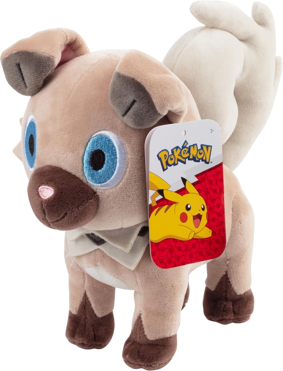 Pokémon Rockruff plush 8-inch front view, soft and cuddly for playtime.