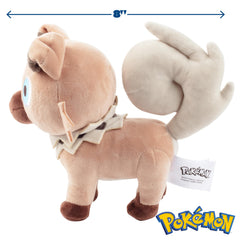 Pokémon Rockruff plush 8-inch side view, a perfect travel buddy for kids.