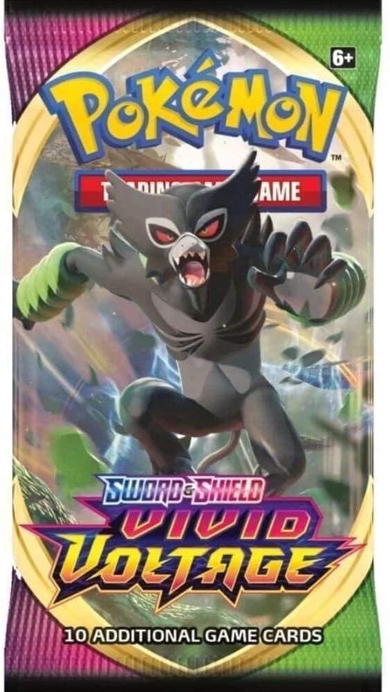 Pokémon SAS4 Vivid Voltage booster pack includes a code card for online TCG access.
