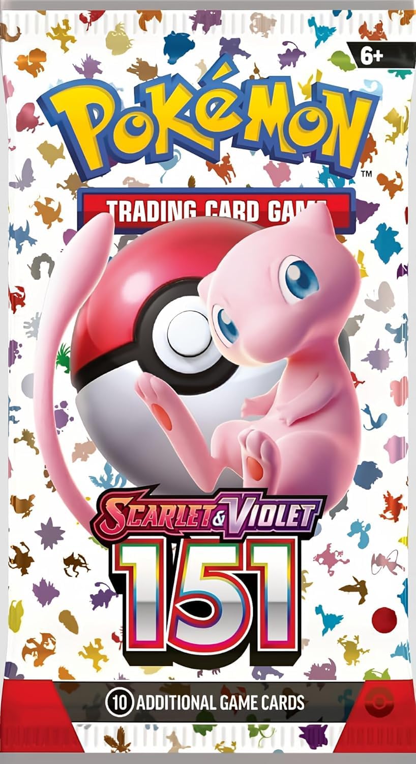 Pokemon Scarlet and Violet 151 booster pack cover featuring classic starters for easy collection.