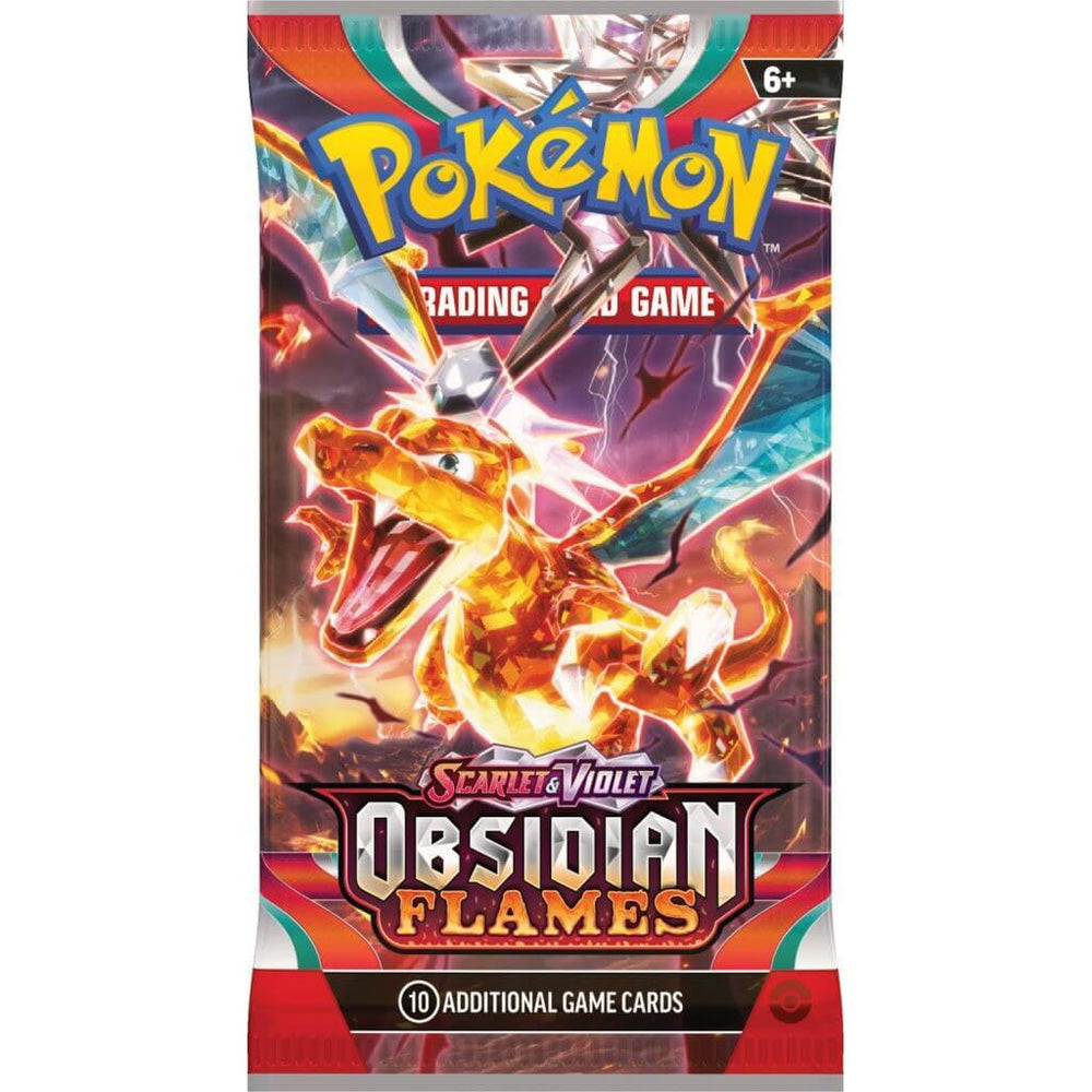 Pokémon Scarlet & Violet Obsidian Flames box opened with packs ready for pulls