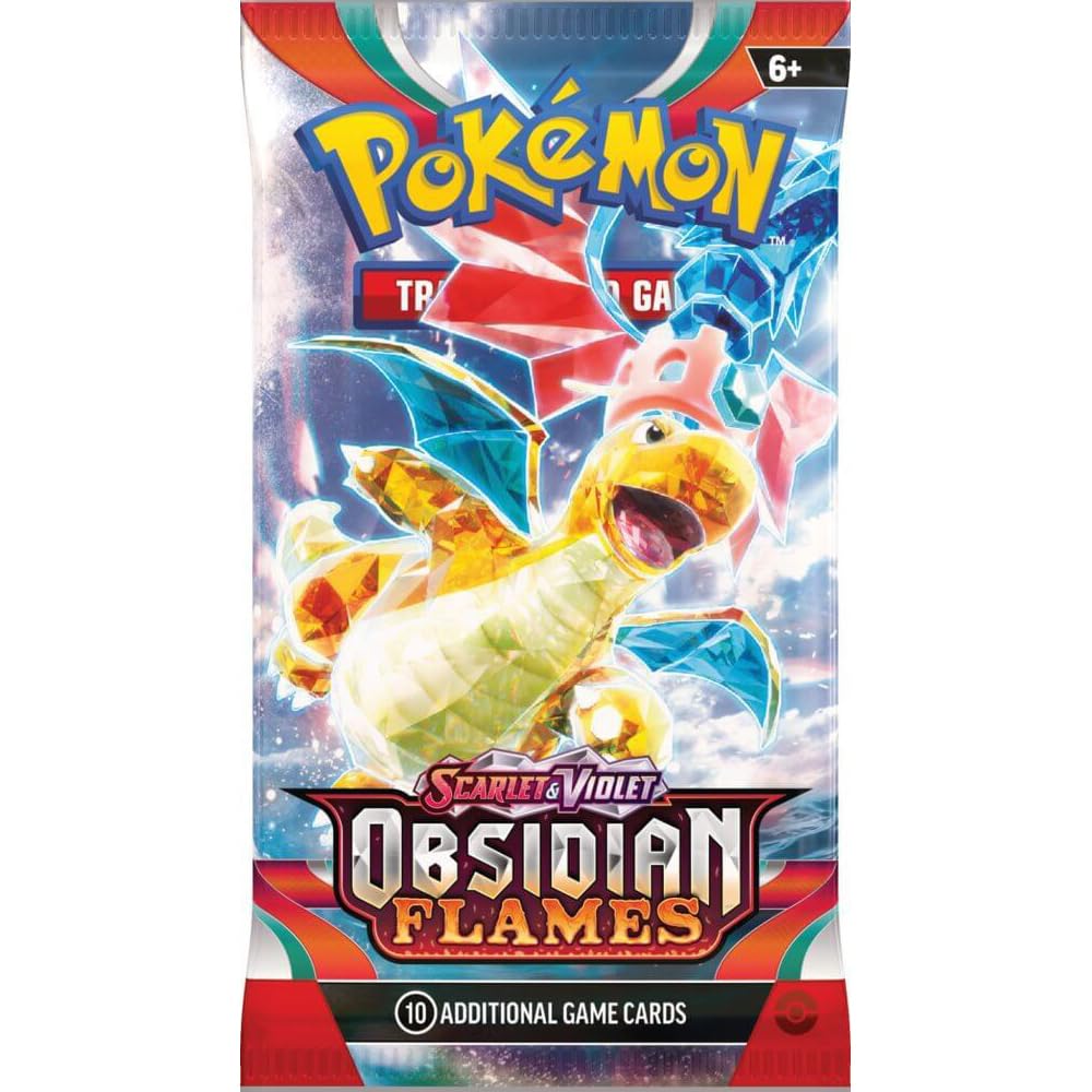 Pokémon Scarlet & Violet Obsidian Flames pack art featuring Charizard ex enhances display