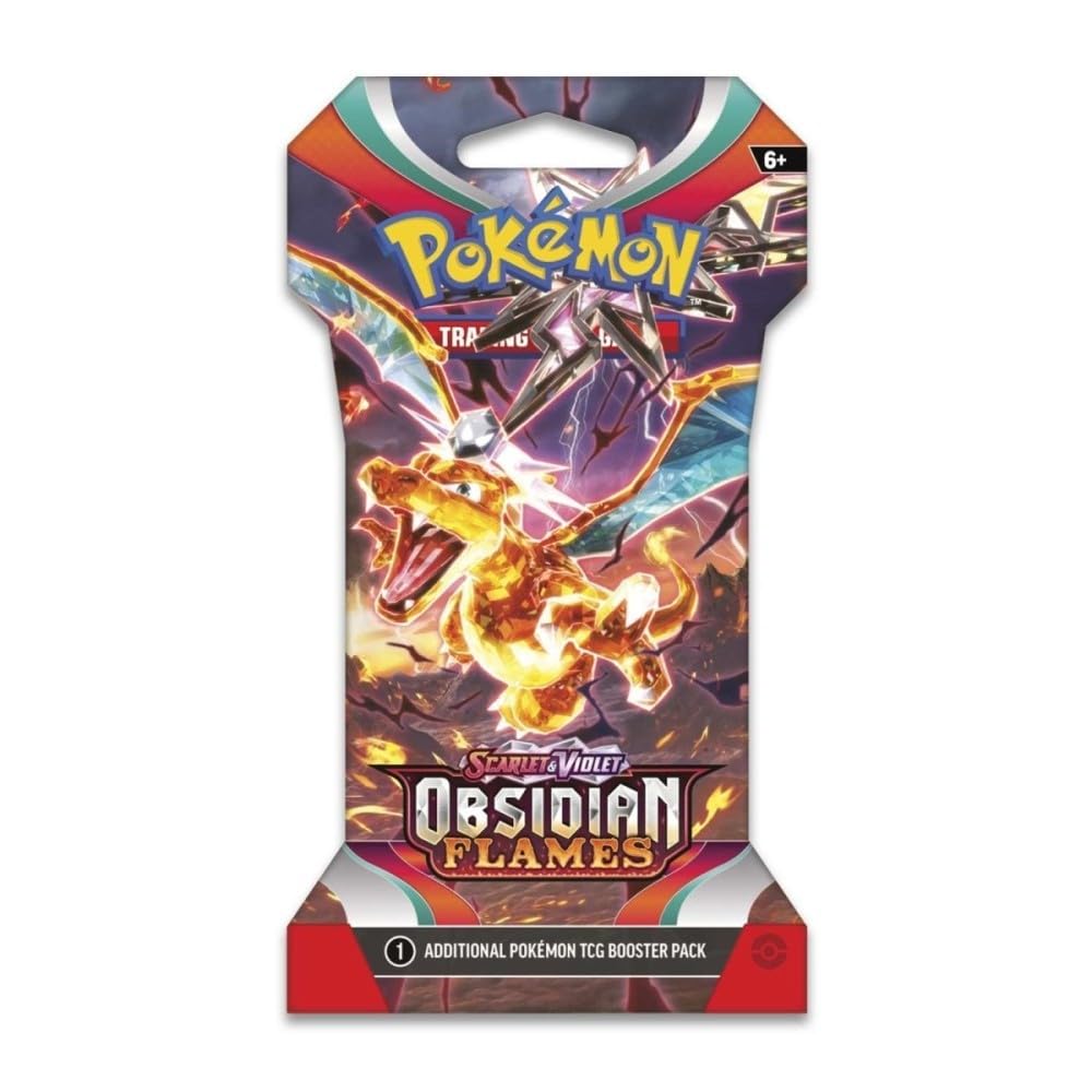 Pokémon Scarlet Violet Obsidian Flames booster front showcases bold art for display and trading.