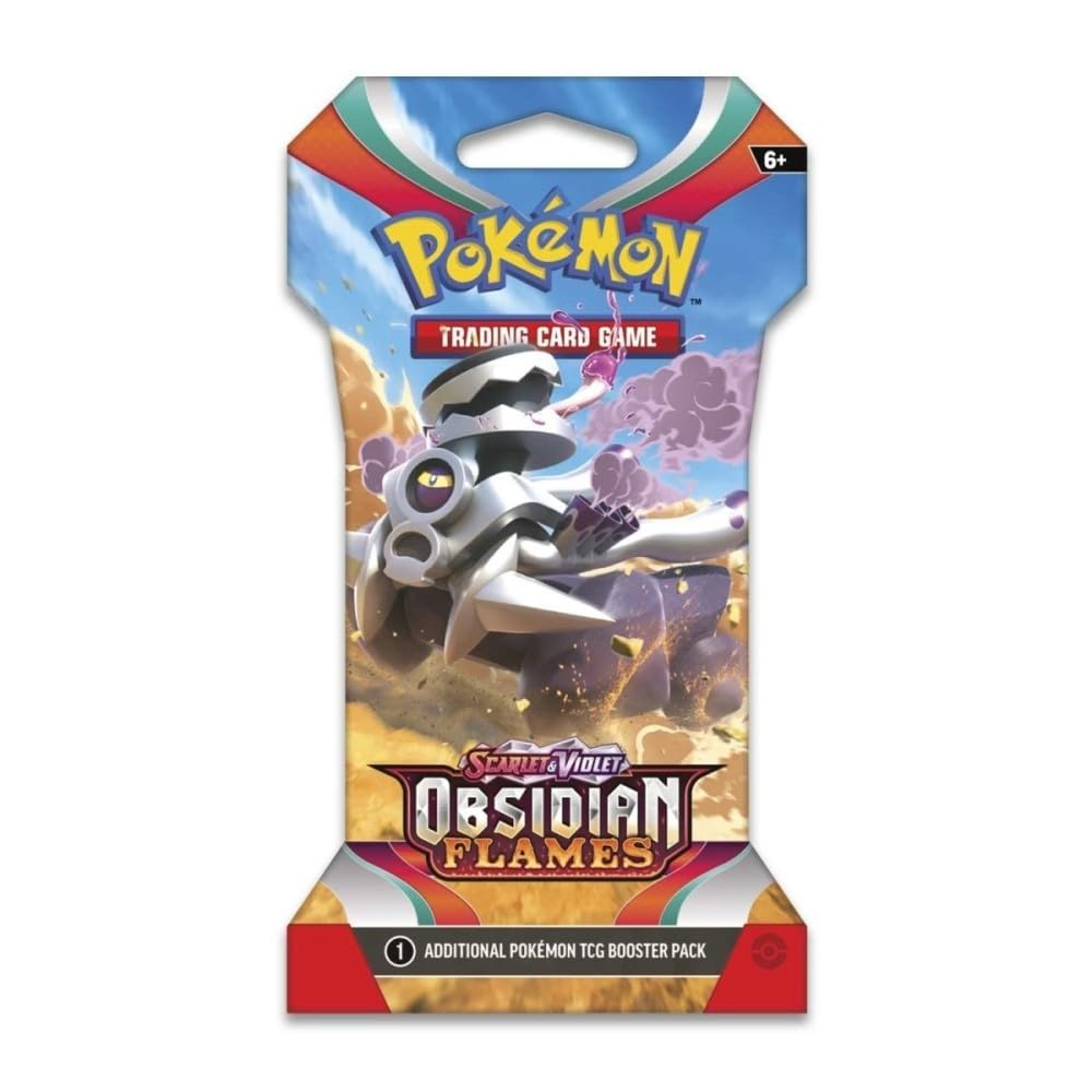 Pokémon Scarlet Violet Obsidian Flames pack logo aids quick recognition during shopping.