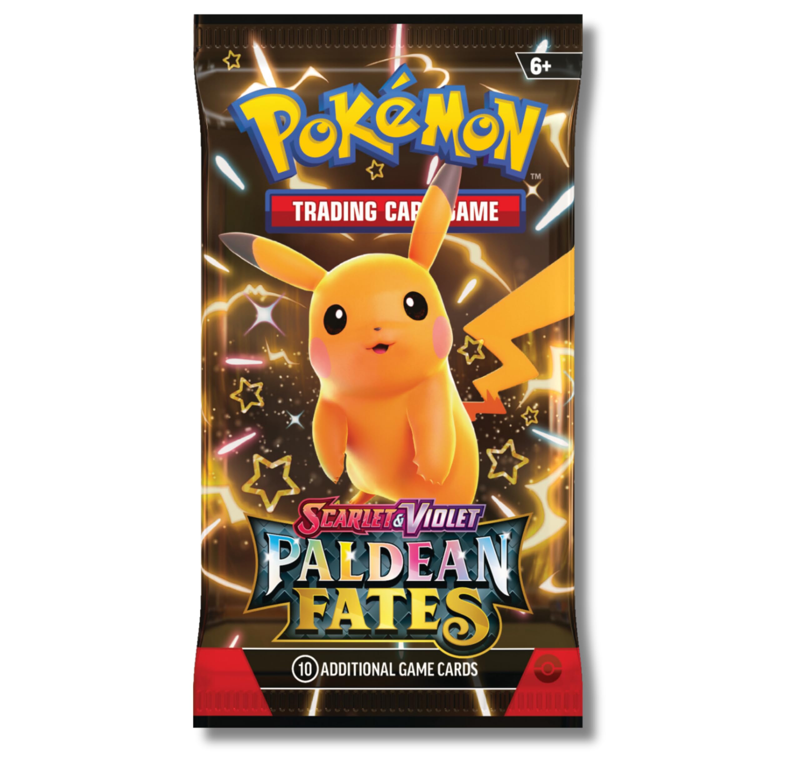 Pokemon Paldean Fates booster pack with Shiny Pikachu for exciting battles and collection.