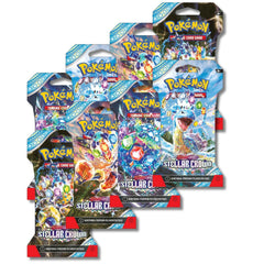 Pokémon Scarlet & Violet Stellar Crown booster packs front view, ideal for quick collection expansion.