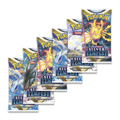 Pokémon Silver Tempest booster bundle image emphasizes convenient six-pack collection.