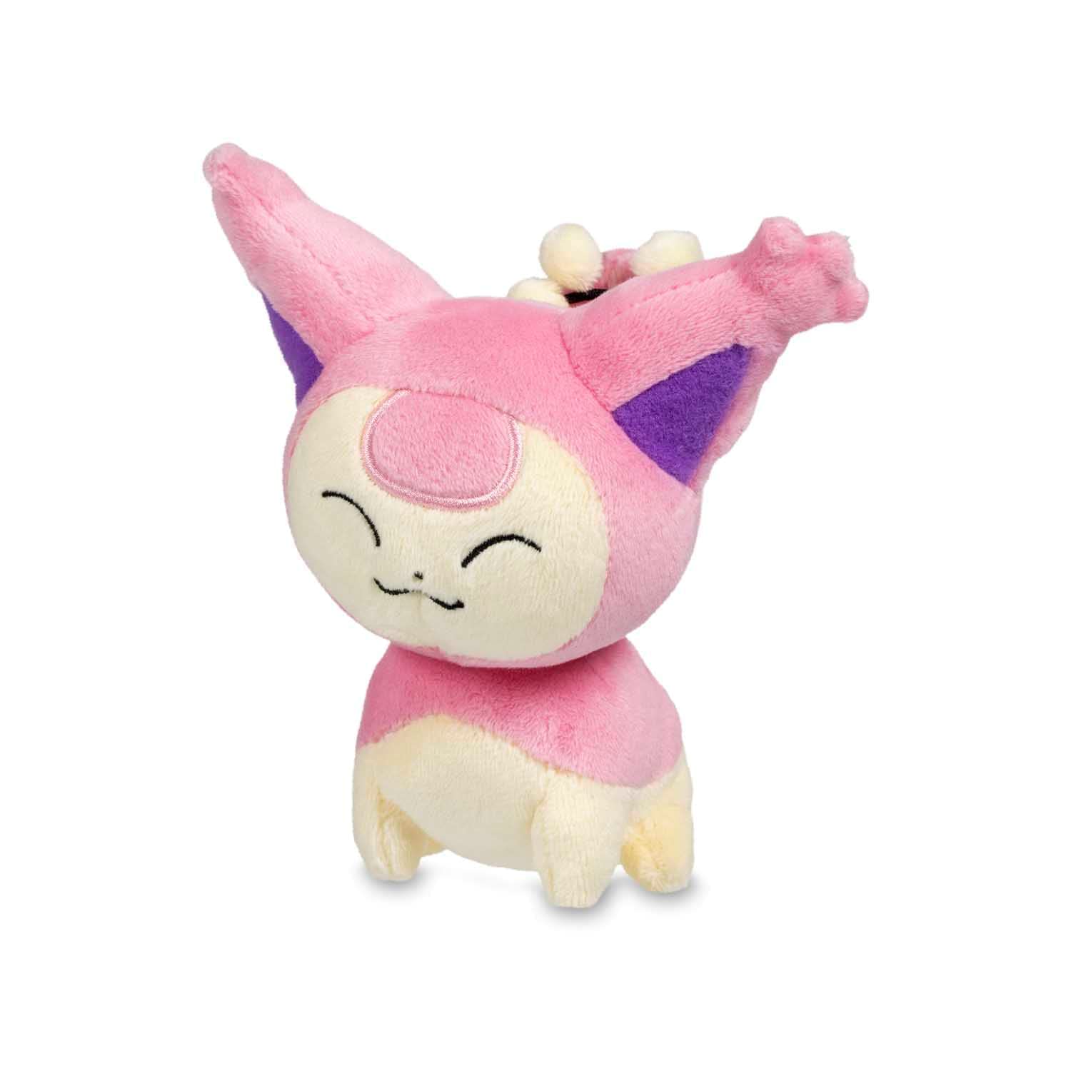 Pokemon Skitty Plush from Sitting Cuties, side view, desk-friendly display companion