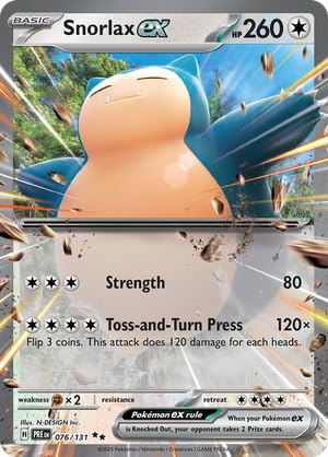 Pokemon Snorlax ex 076/131 foil card in Prismatic Evolutions, ideal for display and collection