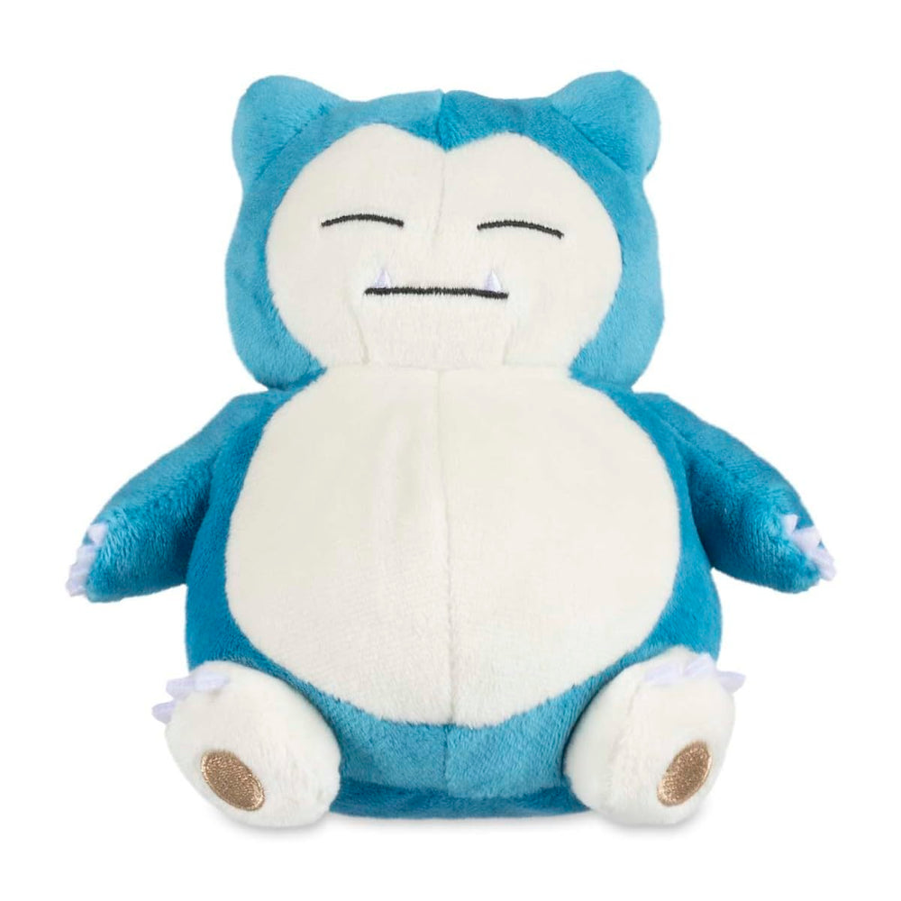 Pokémon Snorlax Sitting Cuties Plush displayed on a shelf as playful room décor.