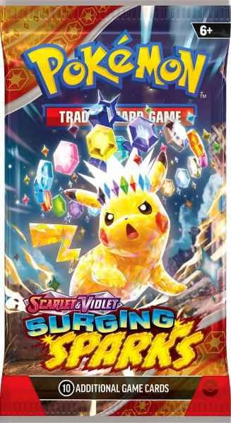 Pokemon Surging Spark booster pack, sealed, ideal for expanding your collection or decks.