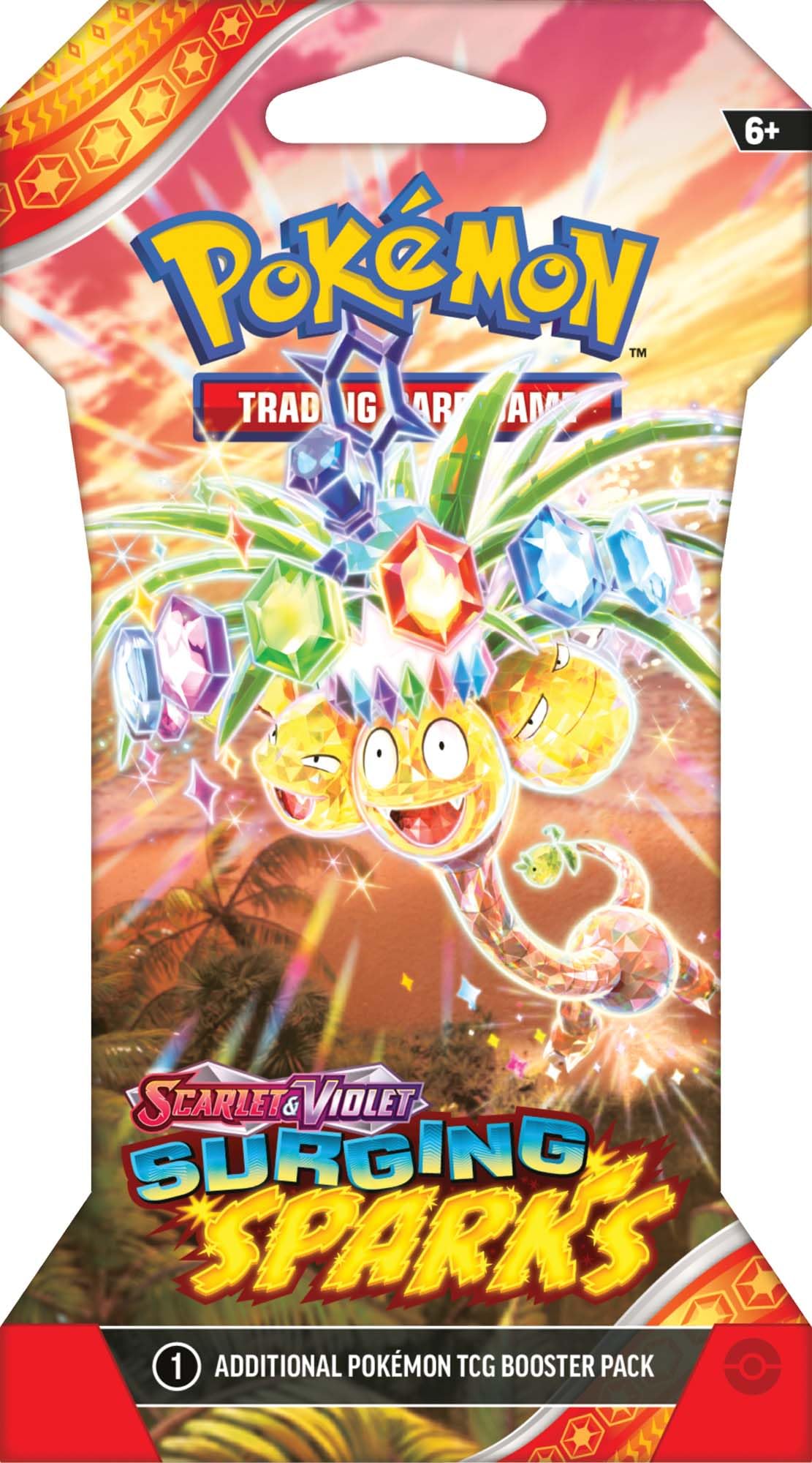 Pokémon Surging Spark booster pack art featuring Pikachu ex for collectors.