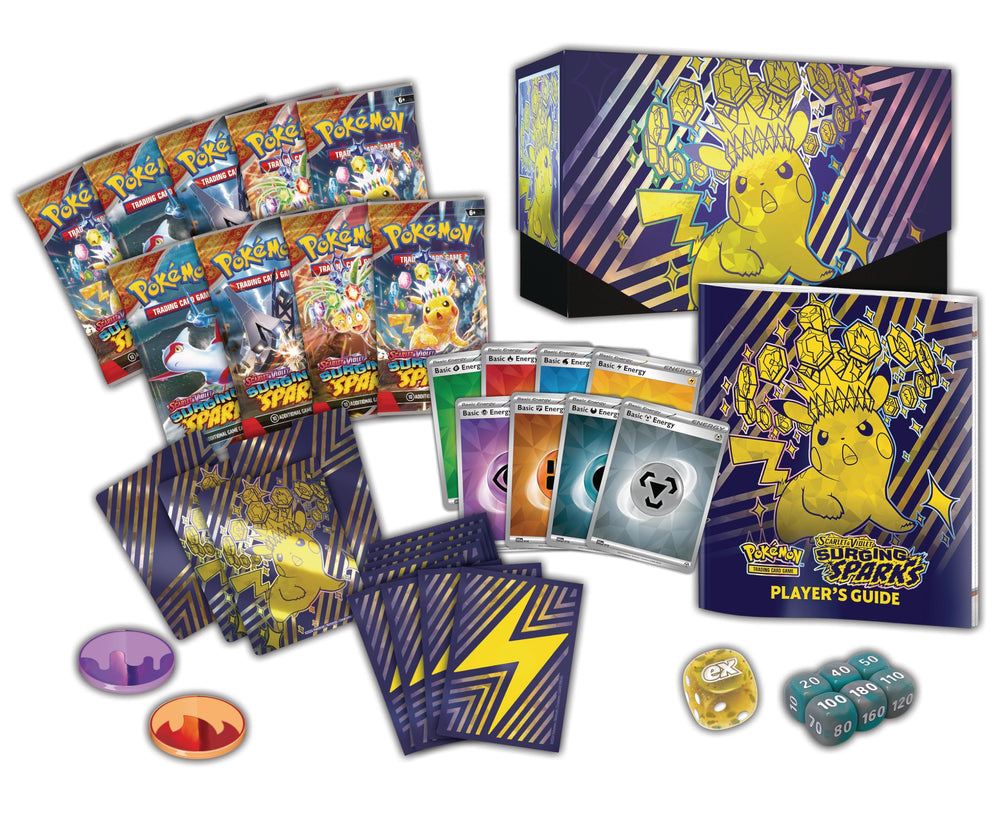 Pokémon Surging Sparks dice and markers streamline gameplay and track effects.