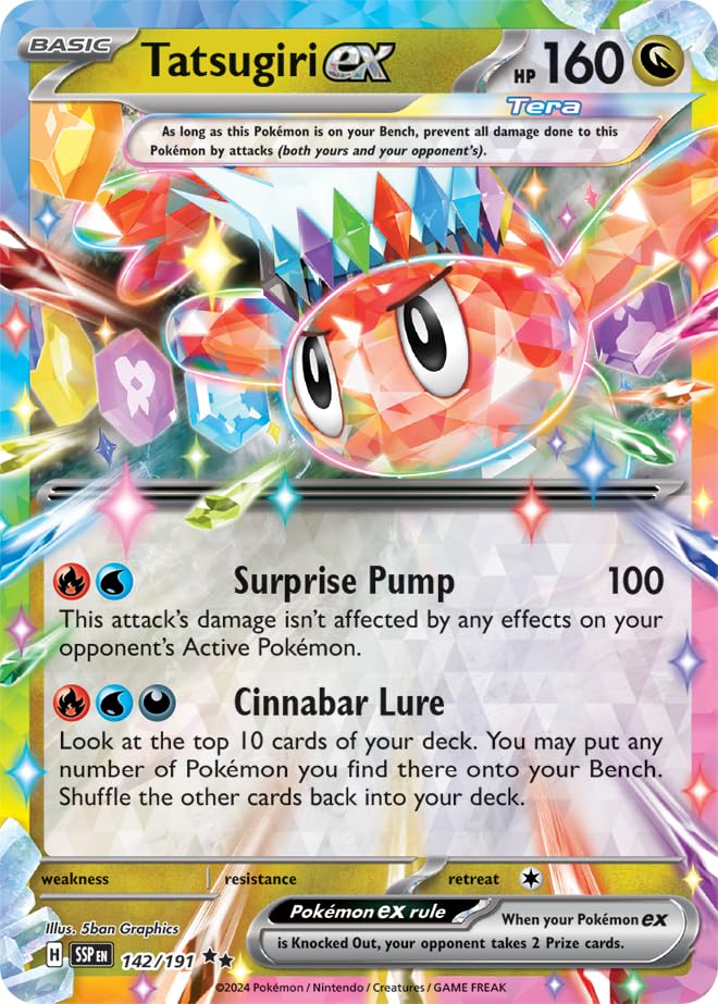 Pokemon Tatsugiri ex Surging Sparks foil single card enhances a collector's display