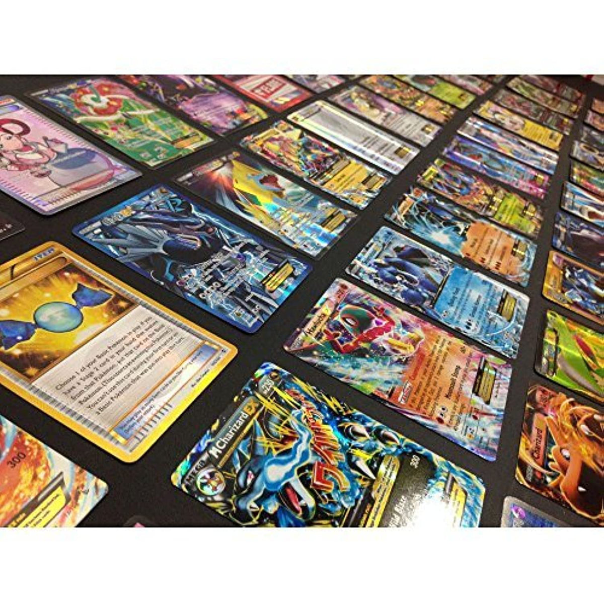 Pokémon TCG 100-card lot featuring EX, GX, full art holos for collection and trading.