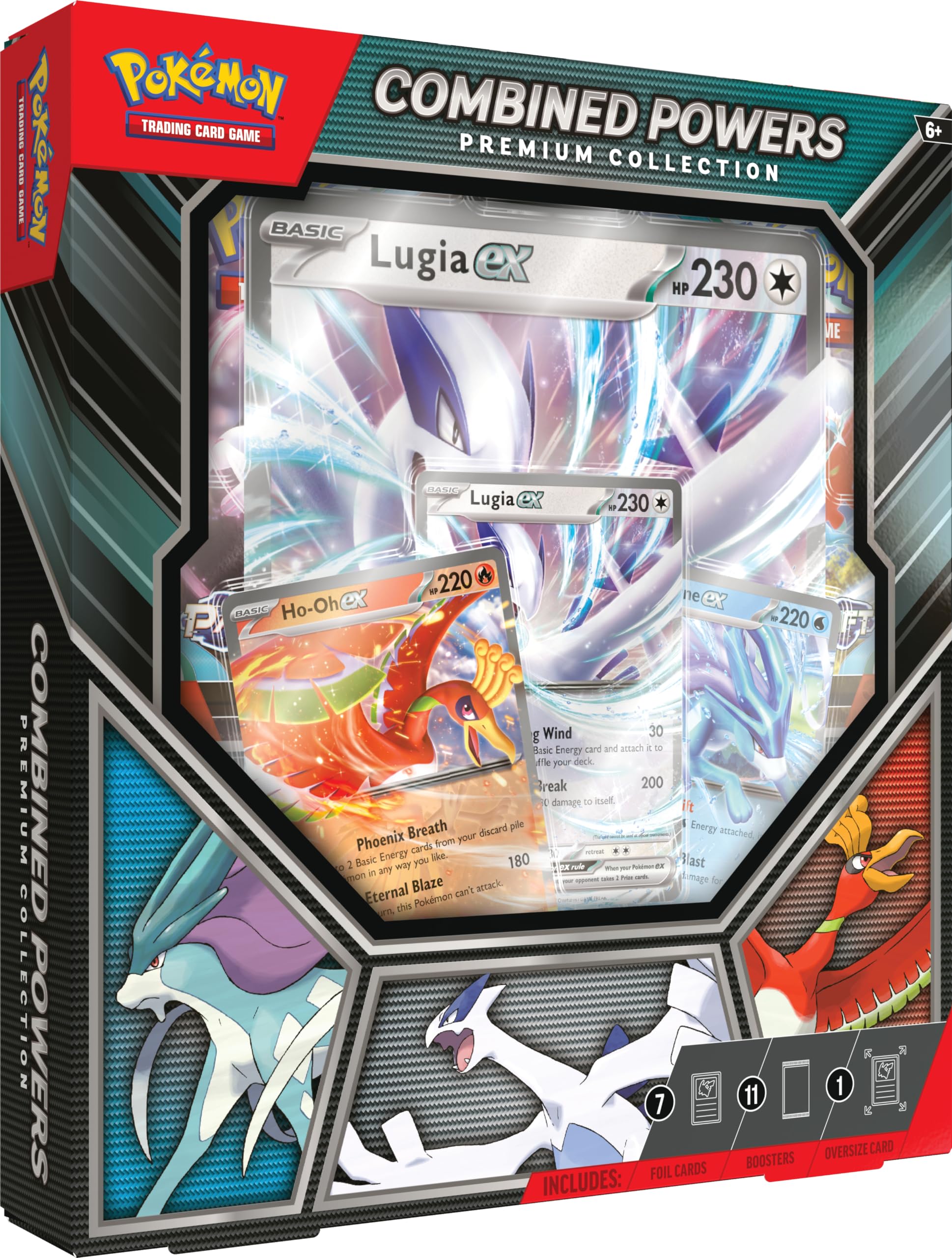 Pokemon TCG Combined Powers foils featuring Lugia ex, Ho-Oh ex, and Suicune ex.