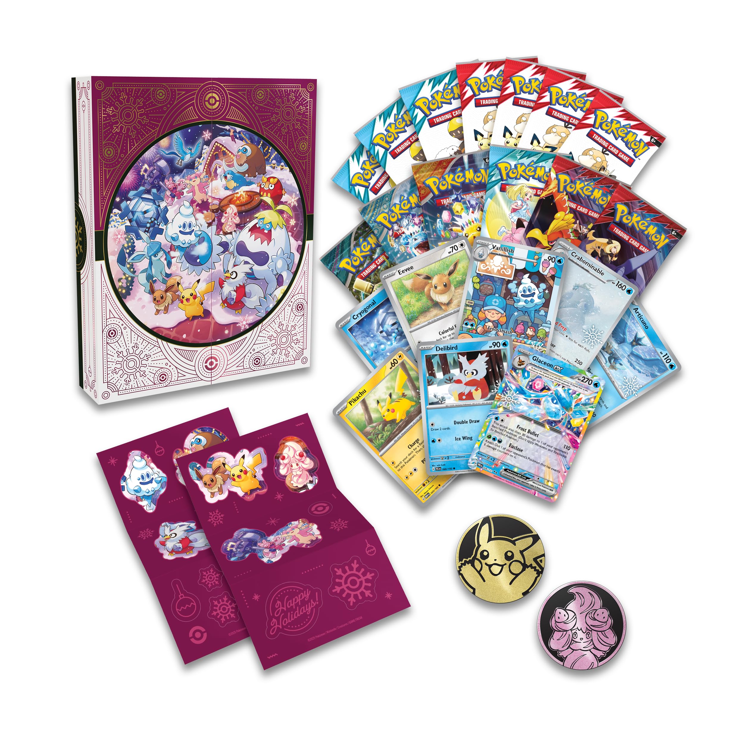 Pokémon TCG Holiday Calendar 2025 three-card fun packs, quick openings for casual play.