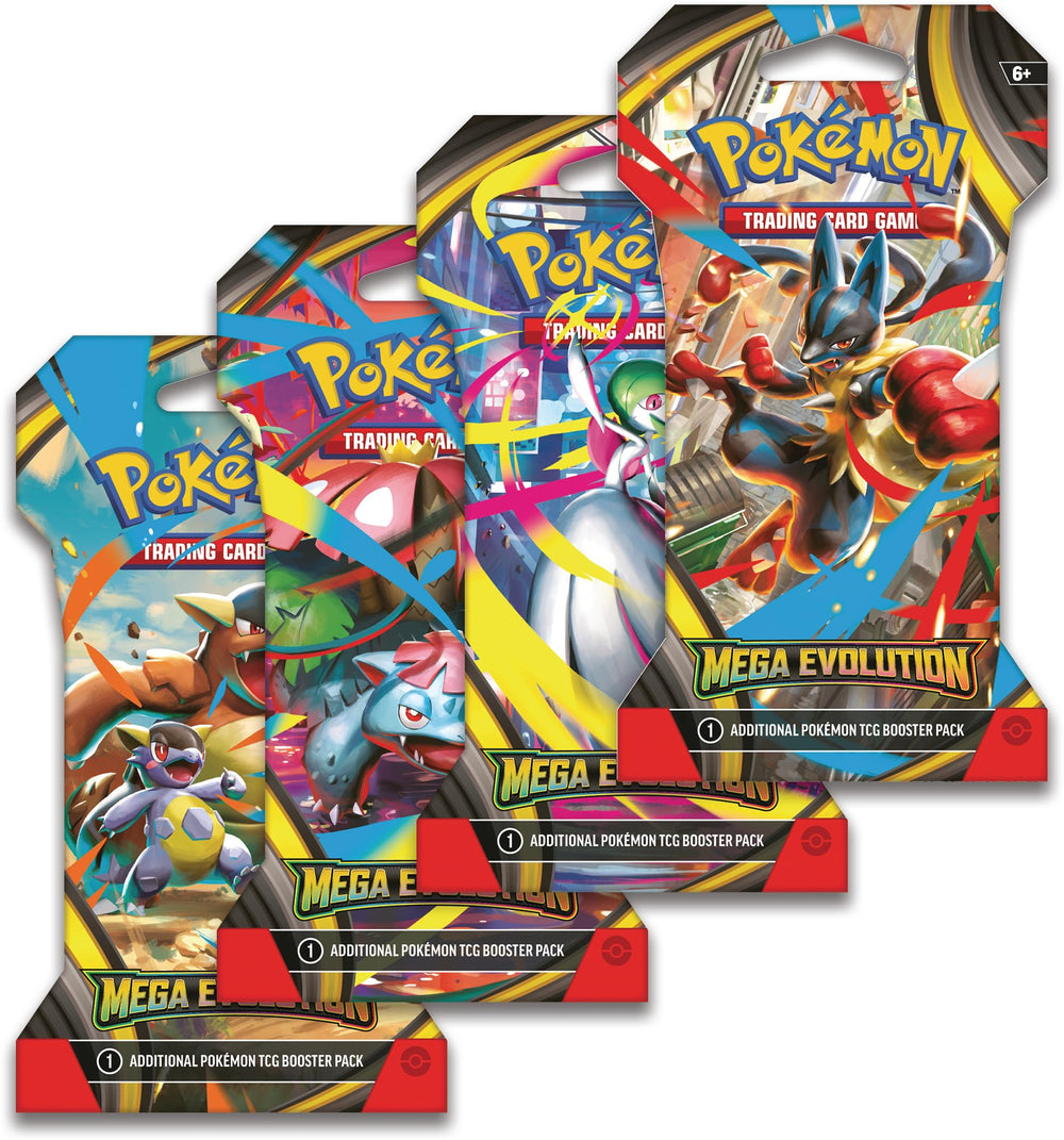 Pokémon TCG Mega Evolution booster pack front view highlights exciting cards for collectors and players.