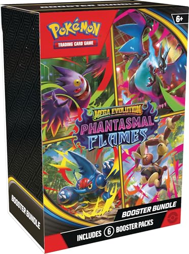 Pokémon TCG Mega Evolution Phantasmal Flames booster bundle packs on display, great for quick collection