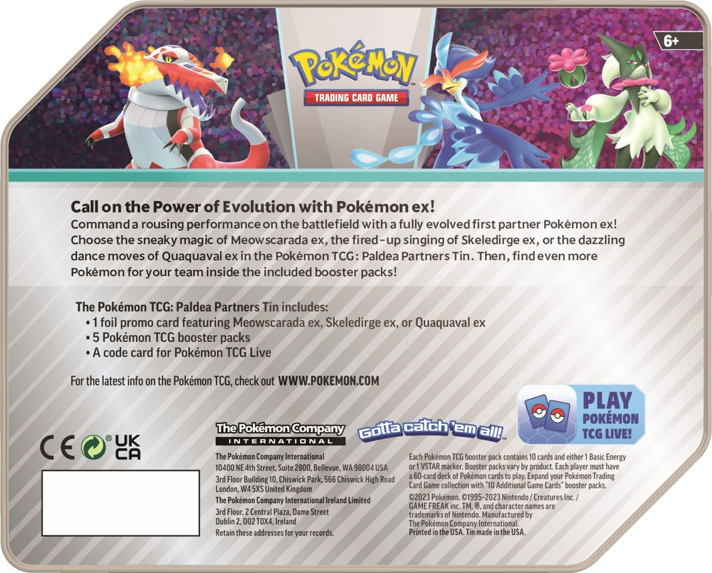 Pokémon TCG Paldea Partners Tin booster packs diversify your deck and strategy.