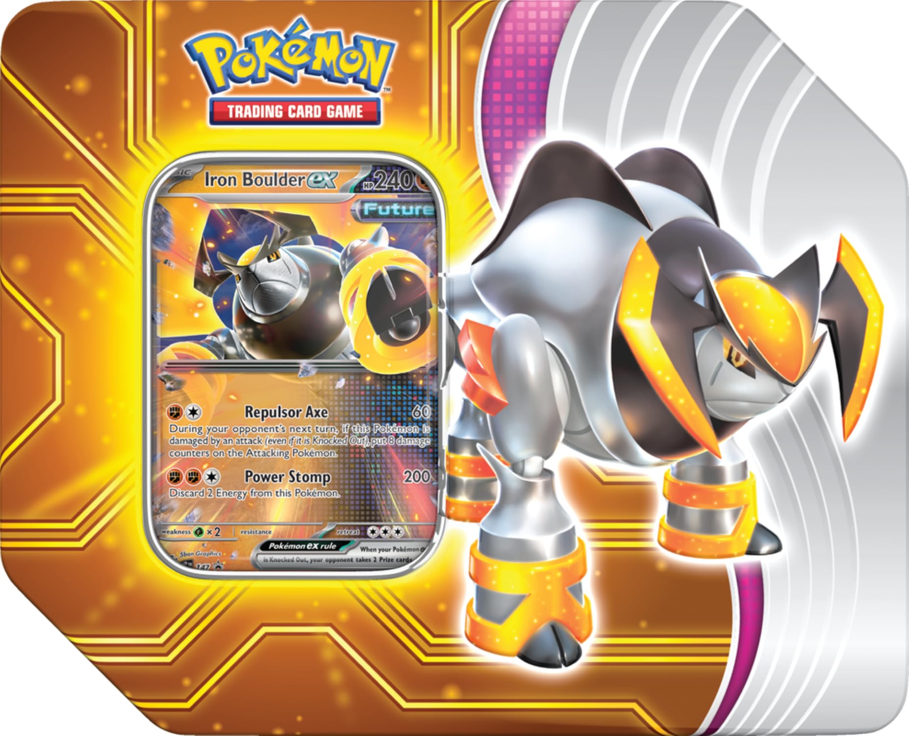 Pokémon TCG Iron Boulder EX card image showcasing dynamic art for a premium collection.