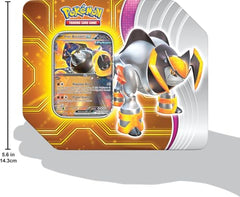 Pokémon Paradox Destinies tin pack shot featuring Iron Boulder EX promo and sturdy packaging.