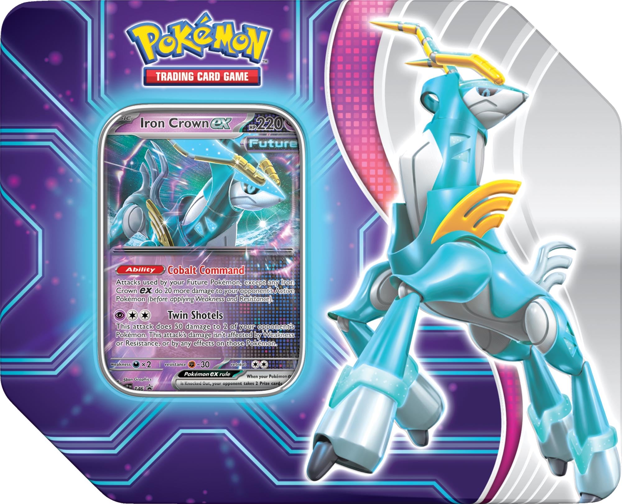 Pokémon Paradox Destinies tin exterior artwork enhances display value.