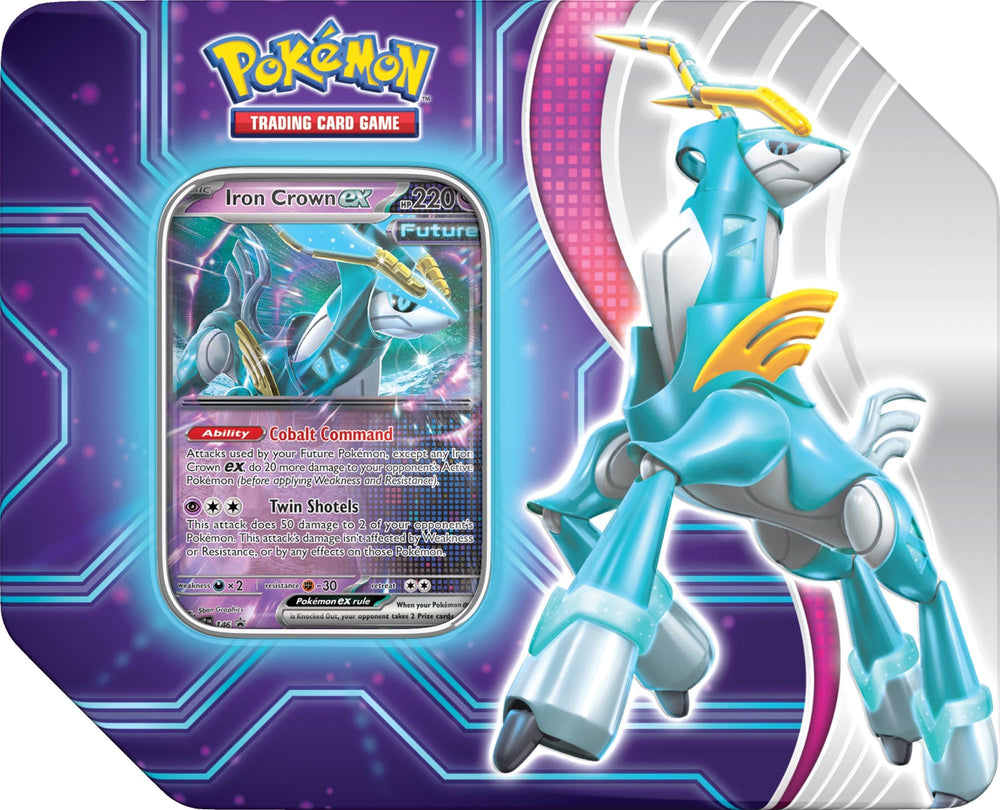 Pokémon Paradox Destinies tin exterior artwork enhances display value.